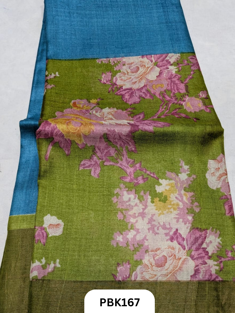 Premium Pure Tussar Silk Handblock Print Saree – Kolkata Special