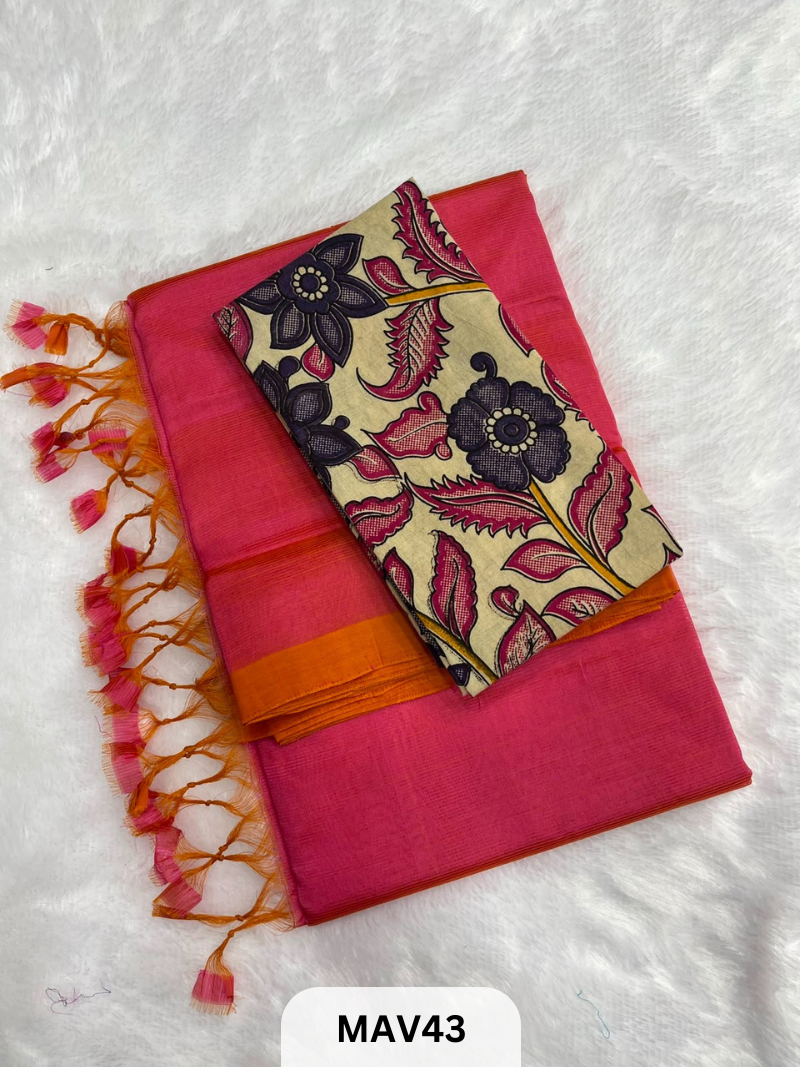 MANGALAGIRI PATTU SAREE WITH KALAMKARI BLOUSE (1 METER)