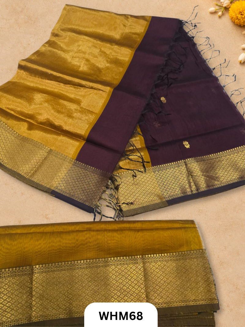 Pure Maheshwari handloom dress material zari border butti set 2 pcs