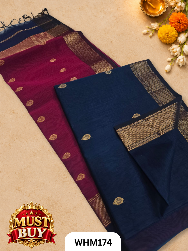 Pure Maheshwari Handloom Contrast Butta Saree