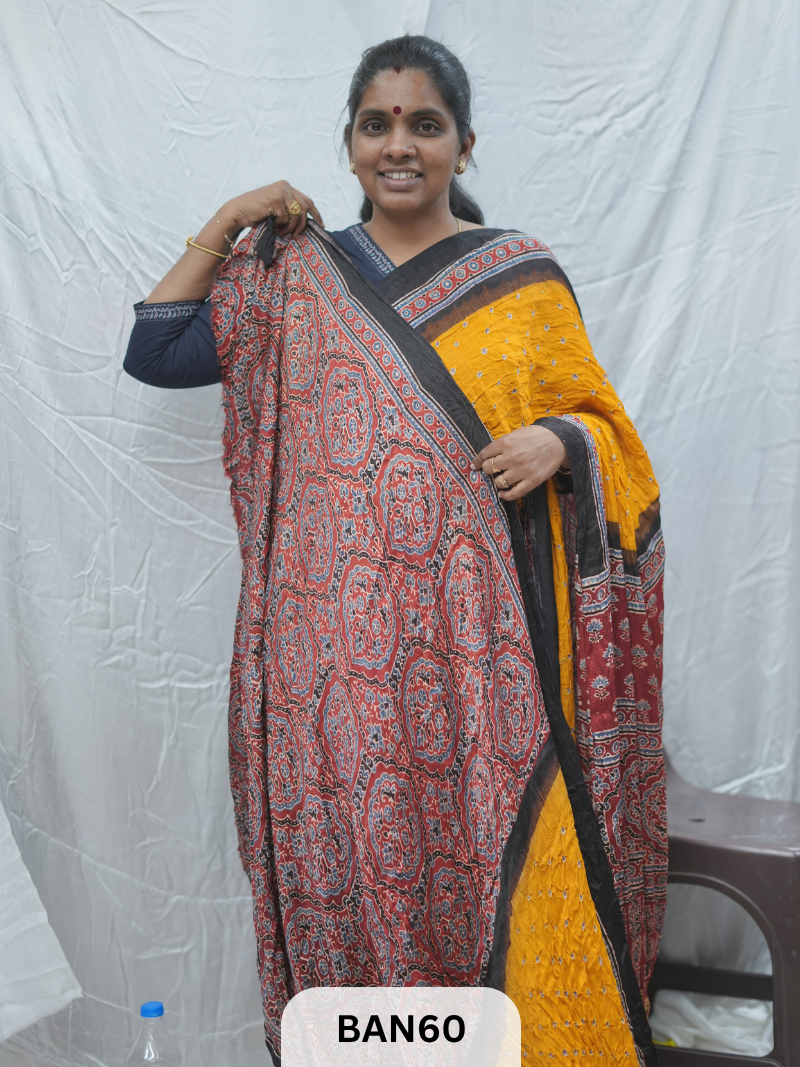 BANDHANI WITH AJRAKH SEMI GAJI SAREE