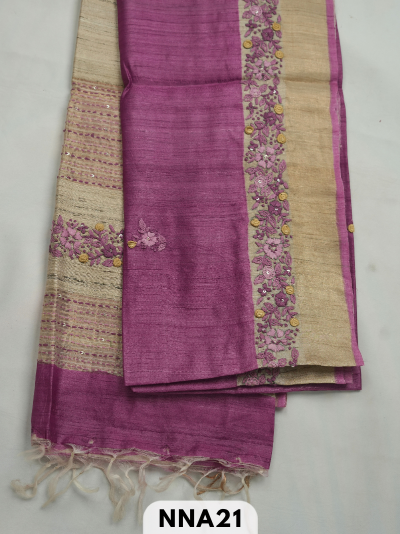 Pure tussar silk with buillon hand embroidery saree