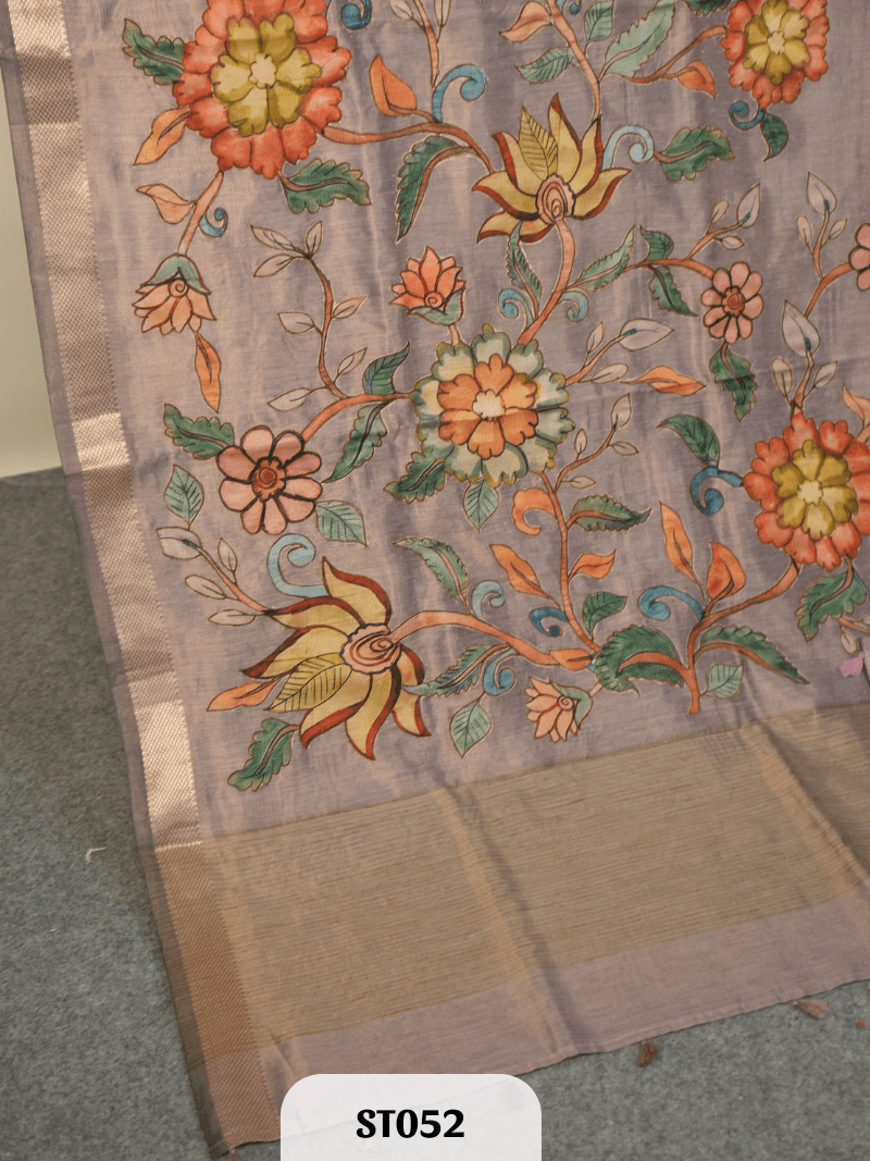 Kalamkari Appliqué work Saree - Premium Semi Tussar