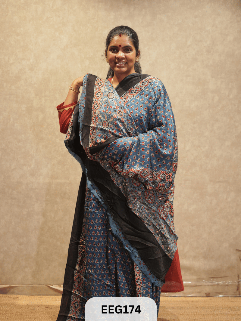 AJRAKH MODAL SAREE WITH MIRROR