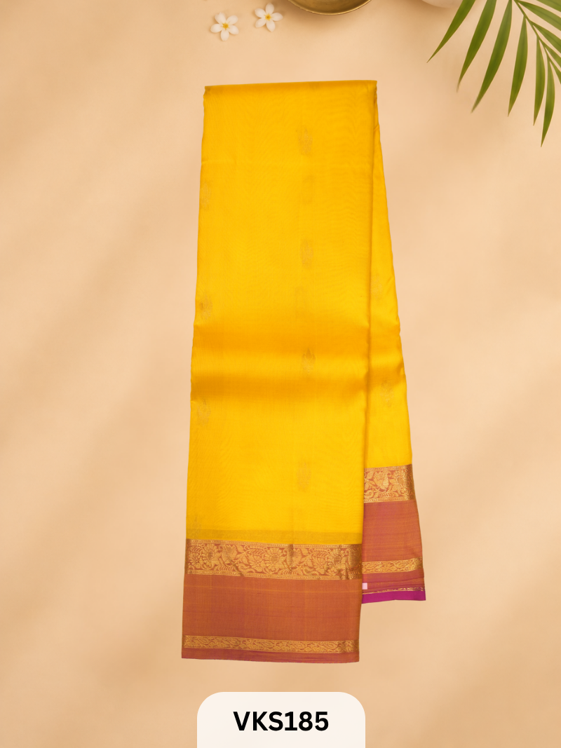 PURE KANCHIPURAM PLAIN SOFT SILK SAREE WITH DOUBLE BORDER