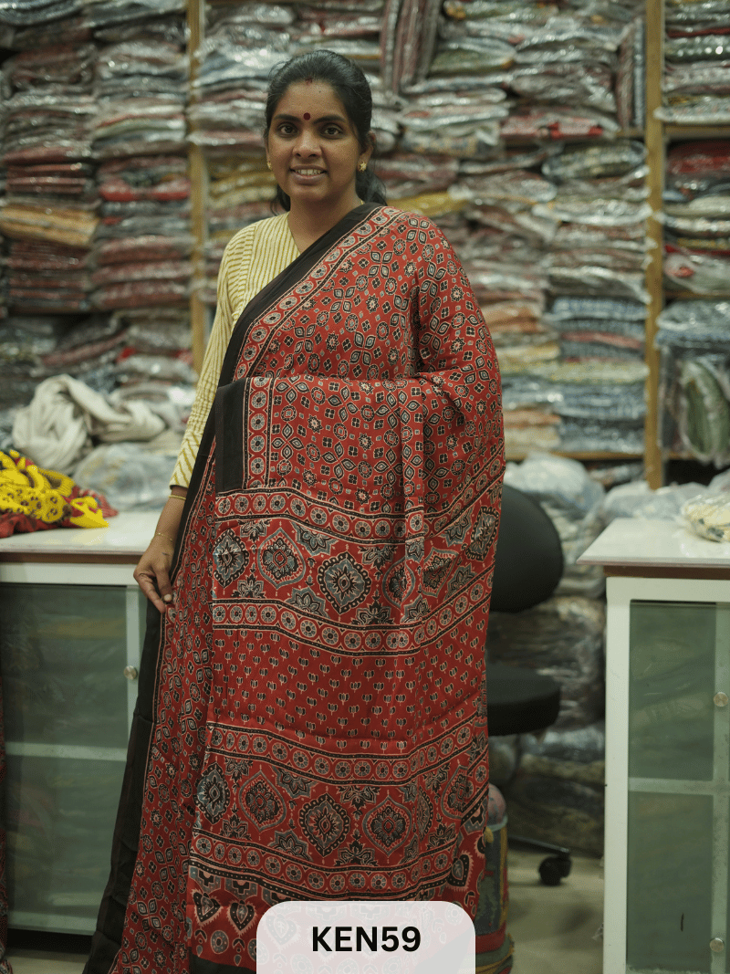 MODAL NATURAL AJRAKH HANDBLOCK SAREE