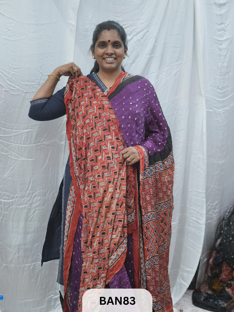 BANDHANI WITH AJRAKH SEMI GAJI SAREE