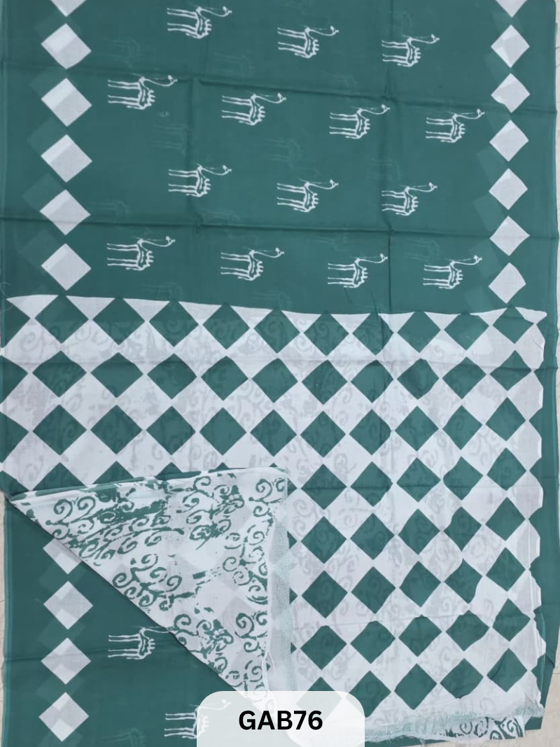 BAGRU PRINT COTTON MULMUL SAREES WITH BLOUSE-SAREE 5.5M +BLOUSE 1M