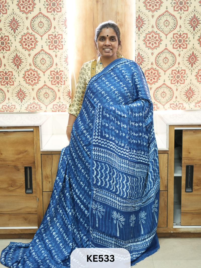 AJRAKH MODAL INDIGO SAREE - SPECIAL DEAL