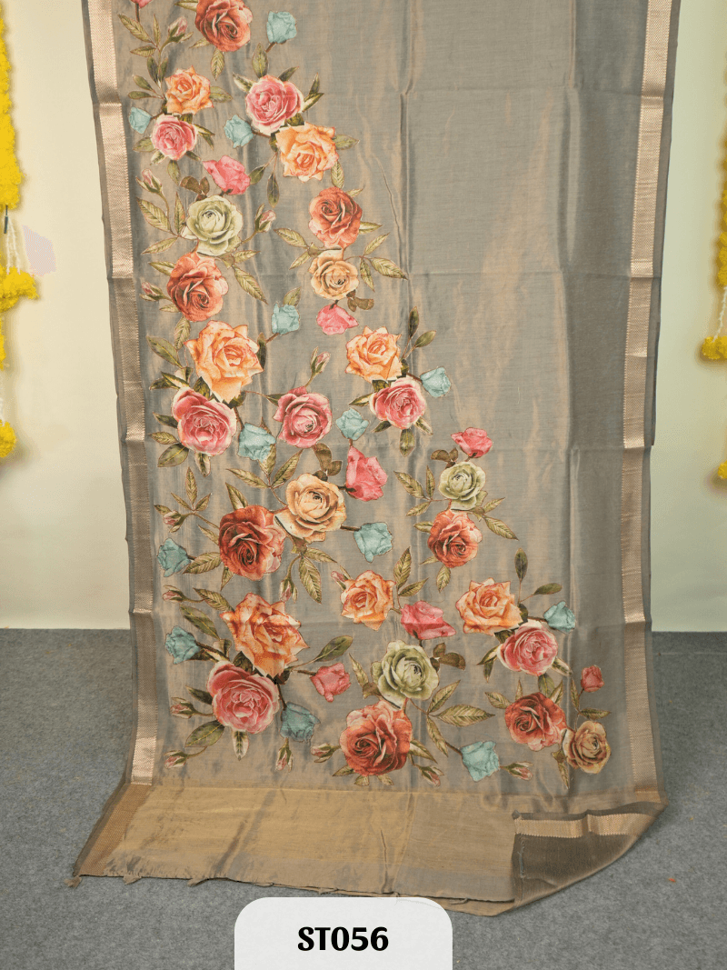 Kalamkari Appliqué work Saree - Premium Semi Tussar