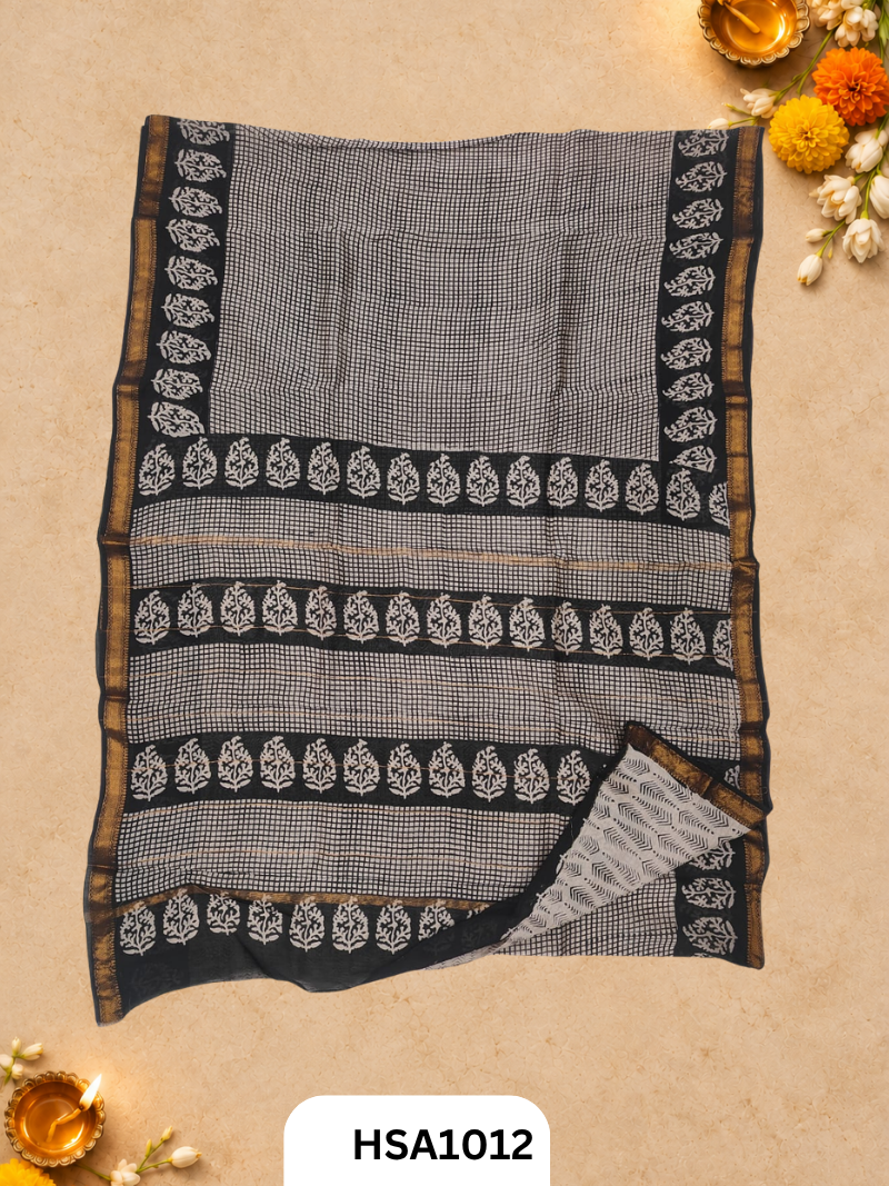Pure Maheswari Silk Cotton - Handblock Print Saree With Blouse