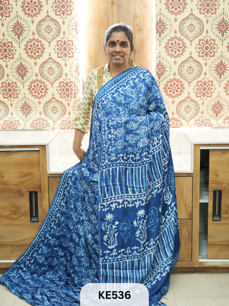 AJRAKH MODAL INDIGO SAREE - SPECIAL DEAL