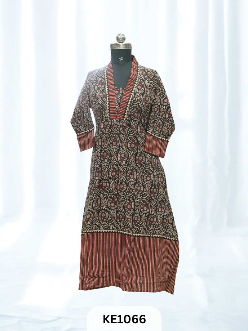 PURE VEGETABLE PRINT COTTON KURTI - A Line
