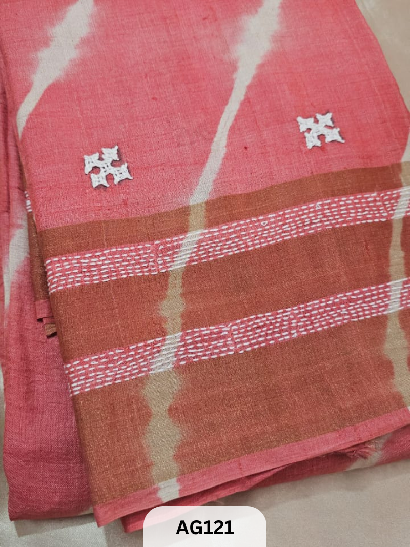 PURE TUSSAR WITH HANDPAINTED WITH KUTCH HAND EMBROIDERY