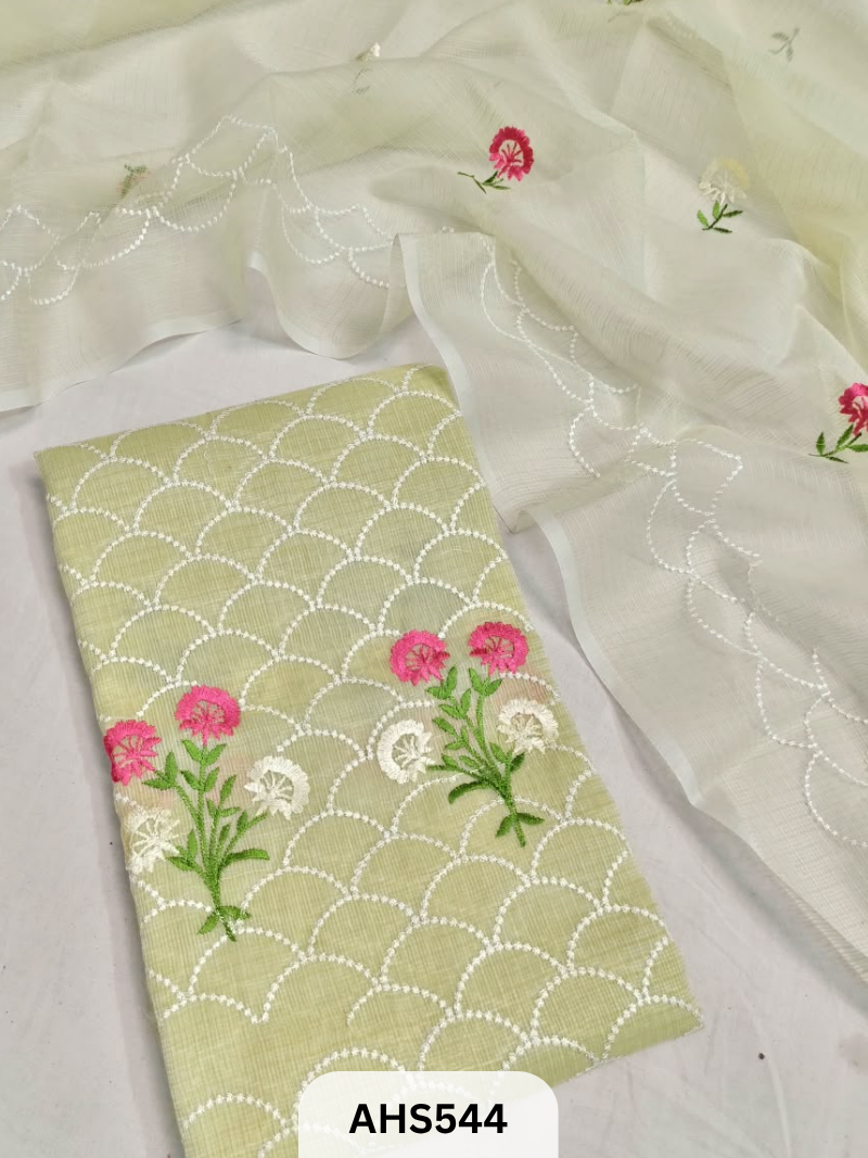 Premium Kota Doria Embroidery Work - Top And Duppatta