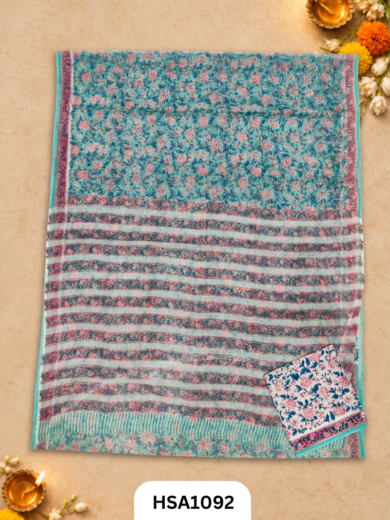 Hand Block Printed Traditional Designs & Multi Colour Combinations Kota Doria Sarees