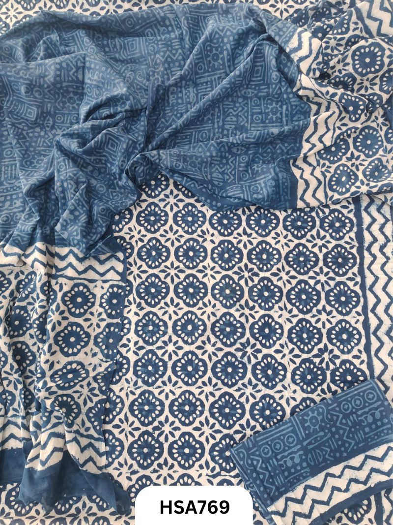 Exclusive Indigo Handblock Print Salwar Suit 3pcs