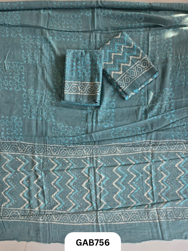 Handblock Cotton Suits With Mulmul Cotton Dupatta | Top 2.5 Mtr Dupatta 2.5 Mtr