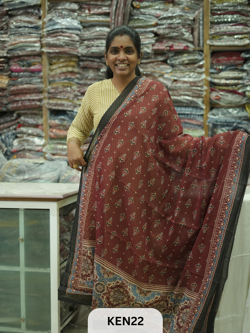 COTTON AJRAKH DUPPATTA SCREENPRINT-length 2.4mtr width 44''