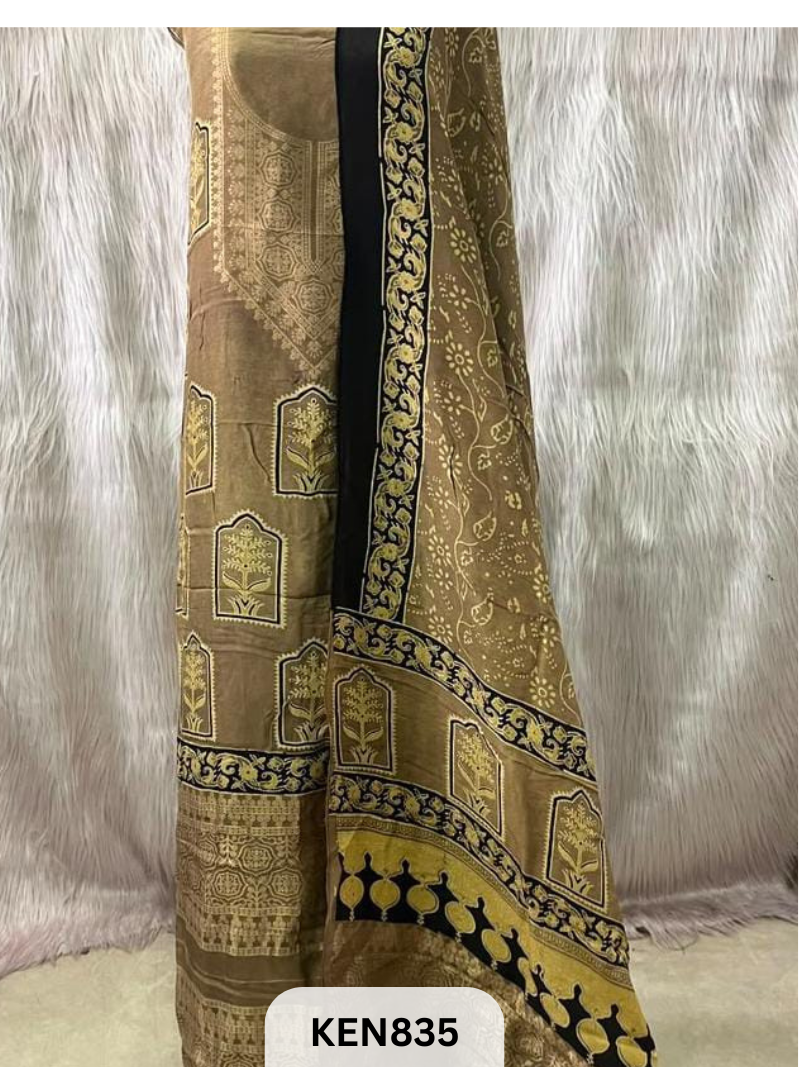 DOLA SILK NATURAL DYE HANDBLOCK PRINT 2PC -UNSTICHED SUIT(3.30MTRTOP 2.20MTR DUPPATA
