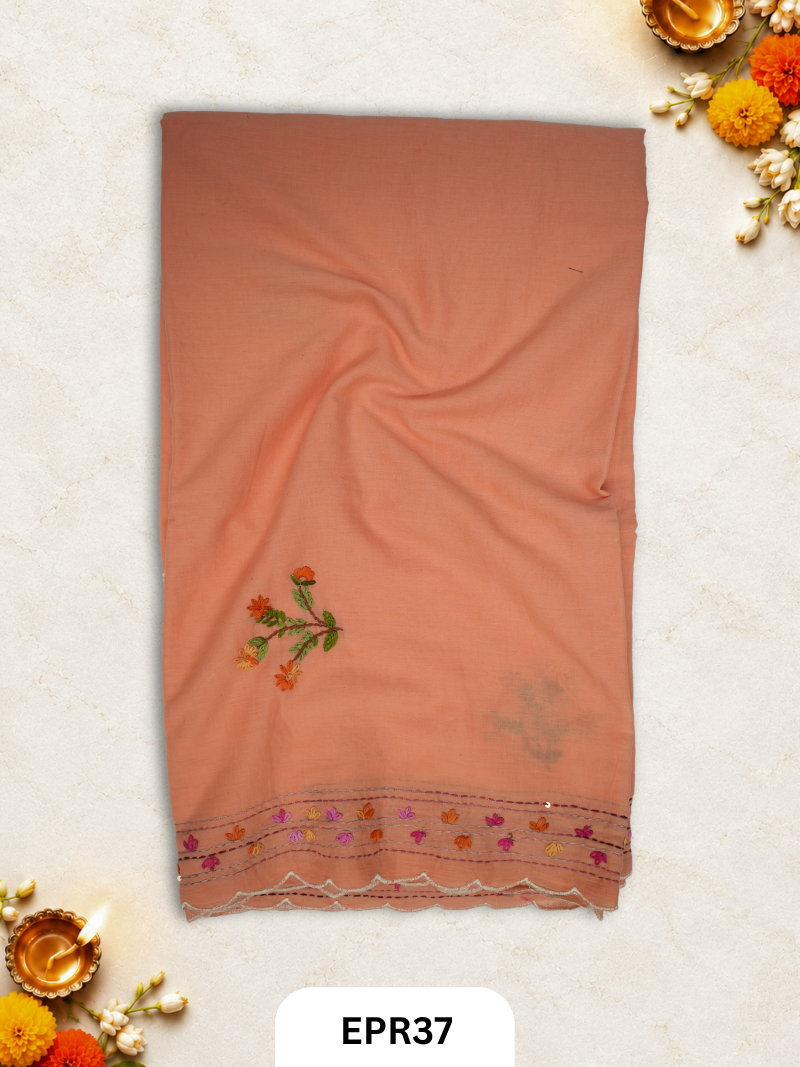 Mul Chanderi Sclaping Embroidery Saree