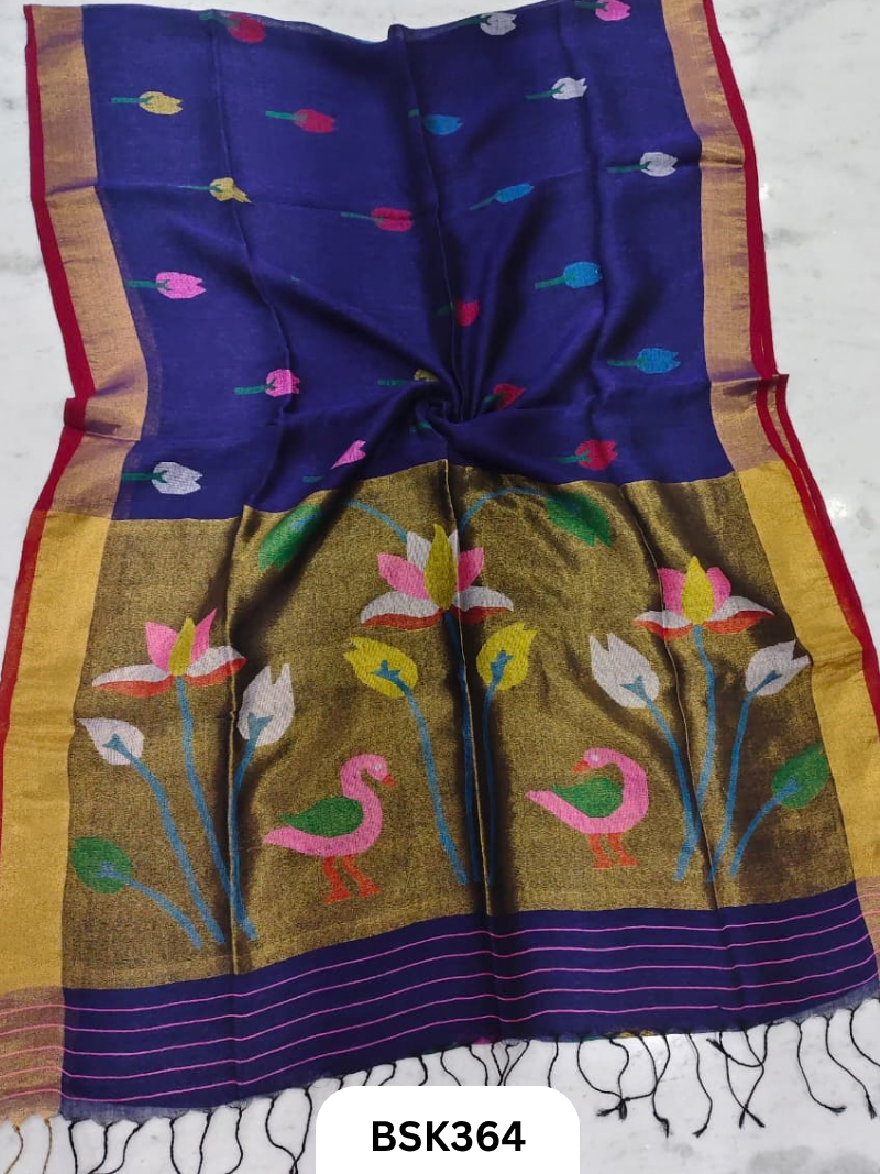 Handloom Pure Jayashree Linen With Paithani Saree