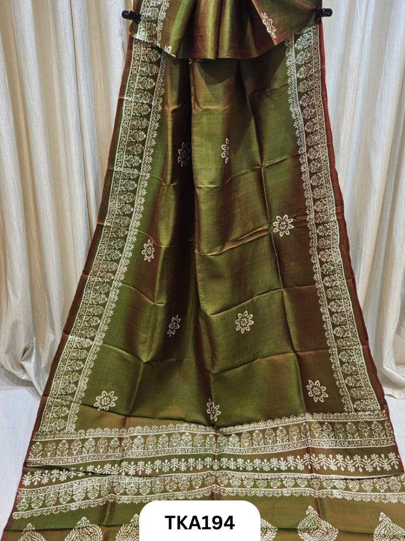 Bishnupuri Katan Silk Block Print Saree