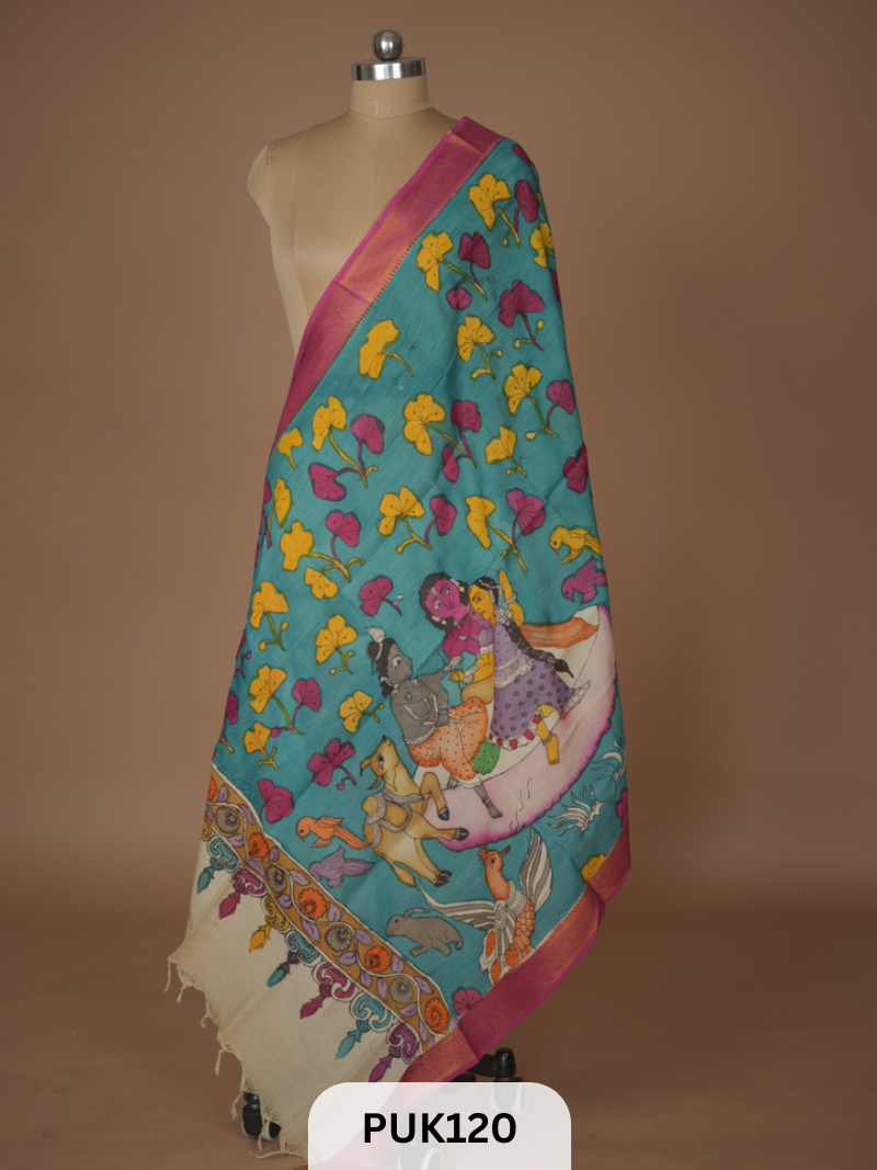 PURE PENKALAMKARI DUPPATTA - CHENNURI SILK