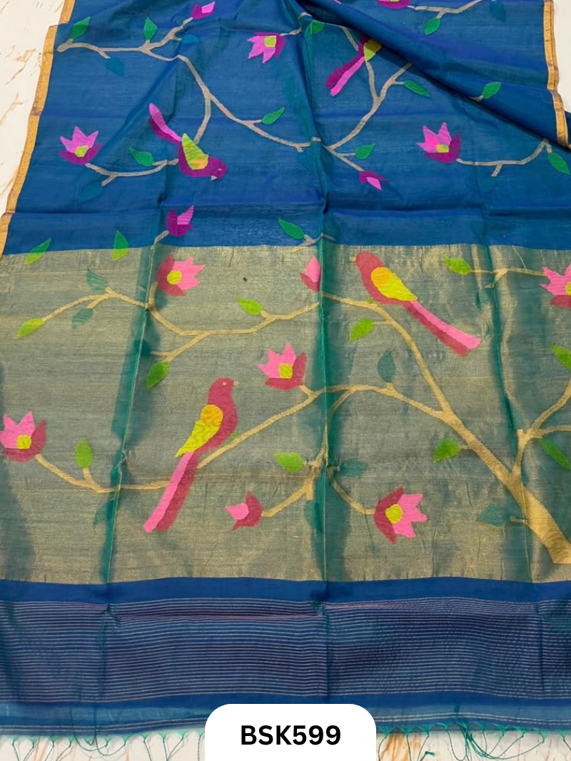 Handloom Pure Muslin Jamdhani With Hand Needle Work Saree