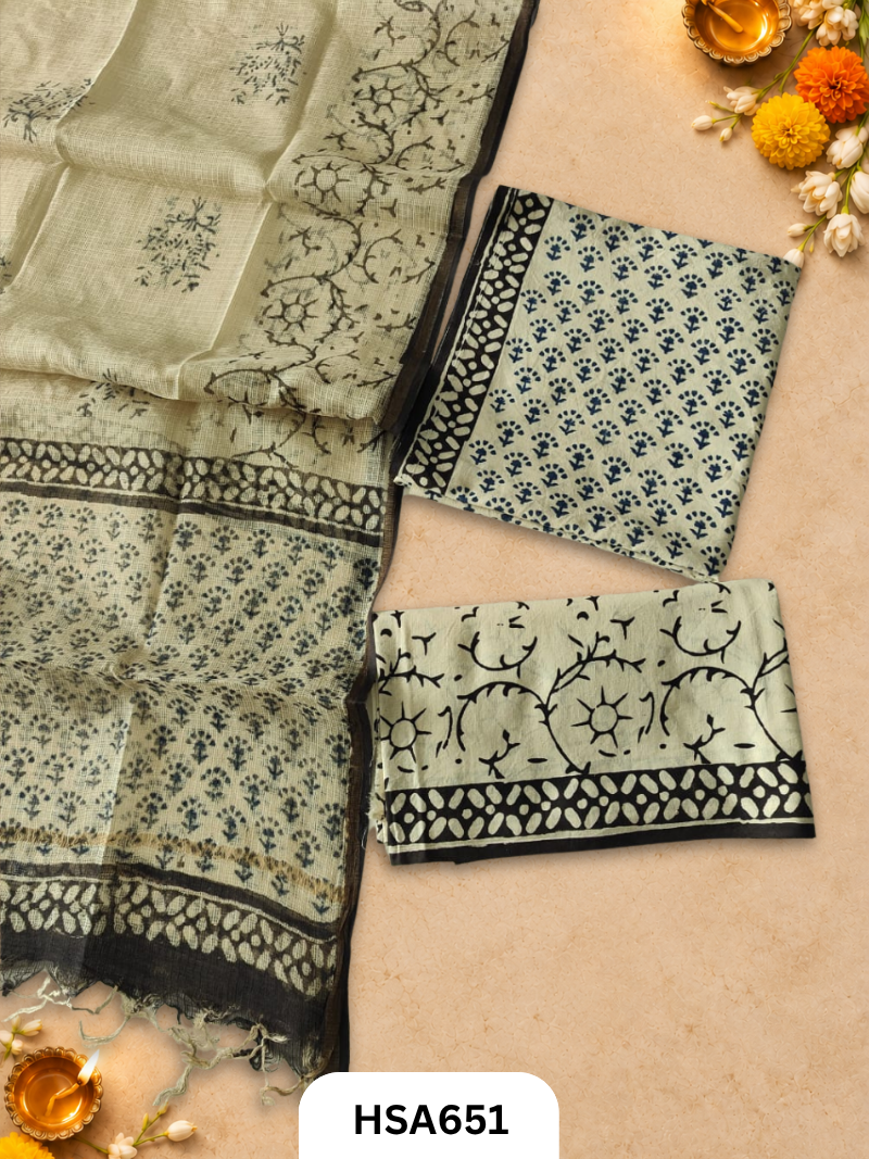 Handblock Printed Kota Doriya Dupatta With Cotton Suits Top 2.5mtr Dupatta 2.5mtr