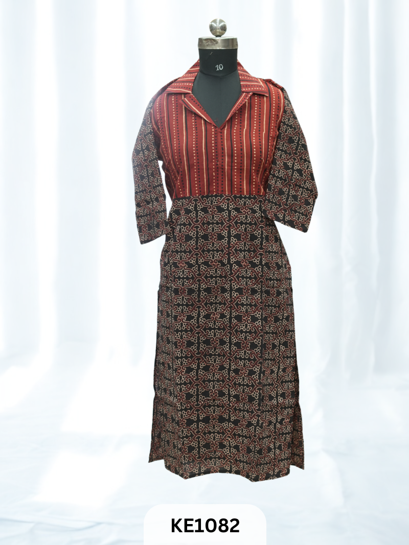 PURE VEGETABLE PRINT COLLAR KURTI - STRAIGHT LONG