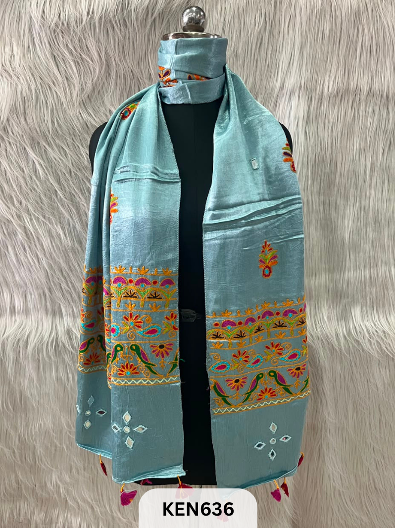 MUSHRU HAND AARI WORK WITH MIRROR WORK STOLE