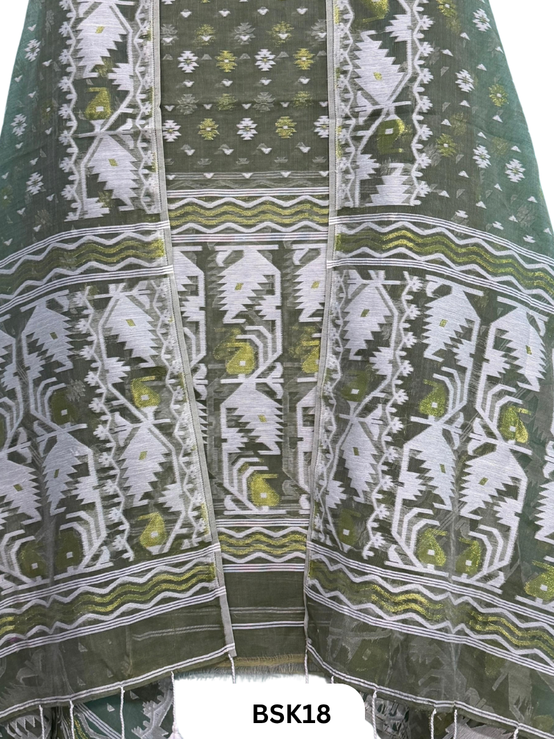 Cotton Jamdani Zari Weave Top Material - 2.5 Duppata - 2.5 Machine Weave Hand Cutting