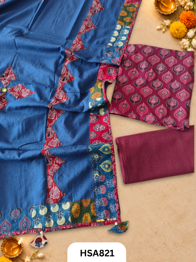Ajrahk Print With Patch Work And Mirror Work Dupatta
