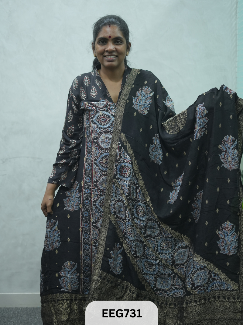 AJRAKH DOLA SILK 2 PCS-UNSTITCHED ( TOP 3.5MTR AND DUPPATA 2.25MTR ) - IMMEDIEATE DISPATCH