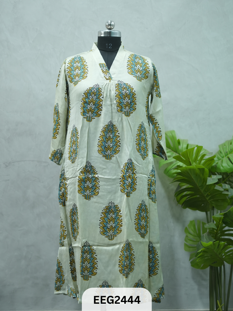 MODAL AJRAKH PRINT KURTI WITH PLEATS