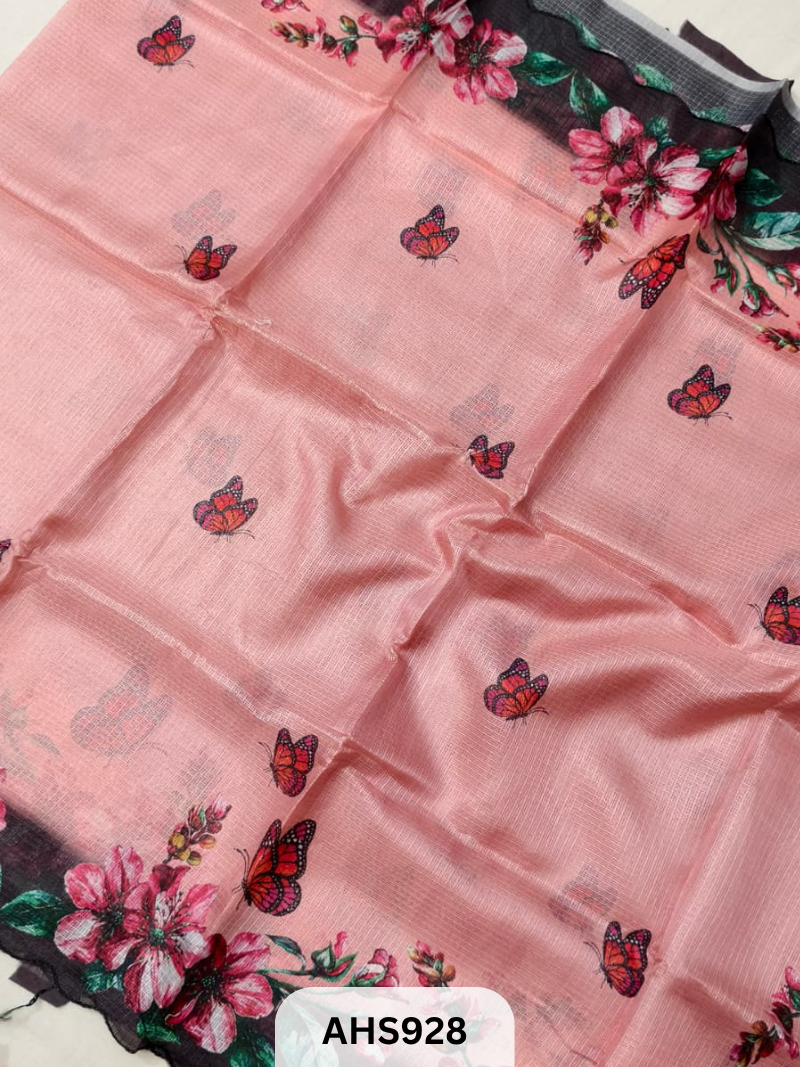 Soft Silk Kota Digital Print Saree With Blouse
