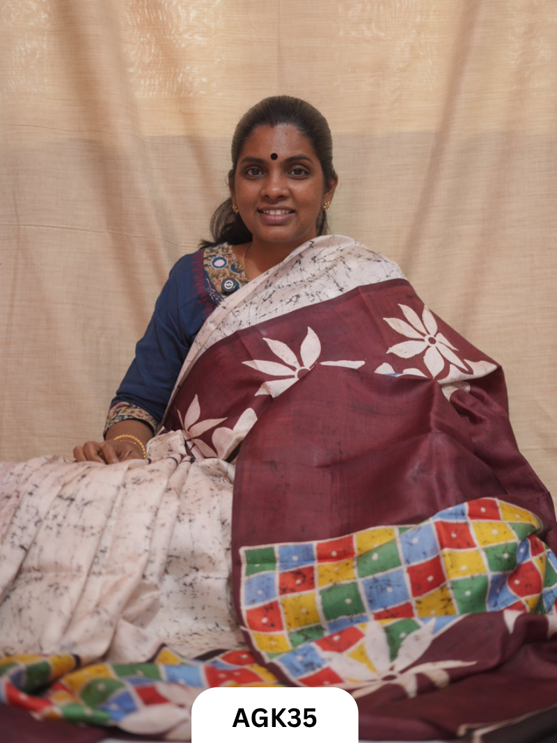 Premium Murshidabad 3-Ply Silk Hand Batik Saree – Silk Mark Certified