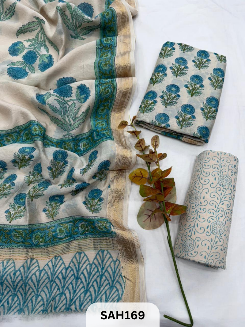 MAHESHWARI HANDBLOCK SALWAR SUIT 3PCS - UNSTITCHED