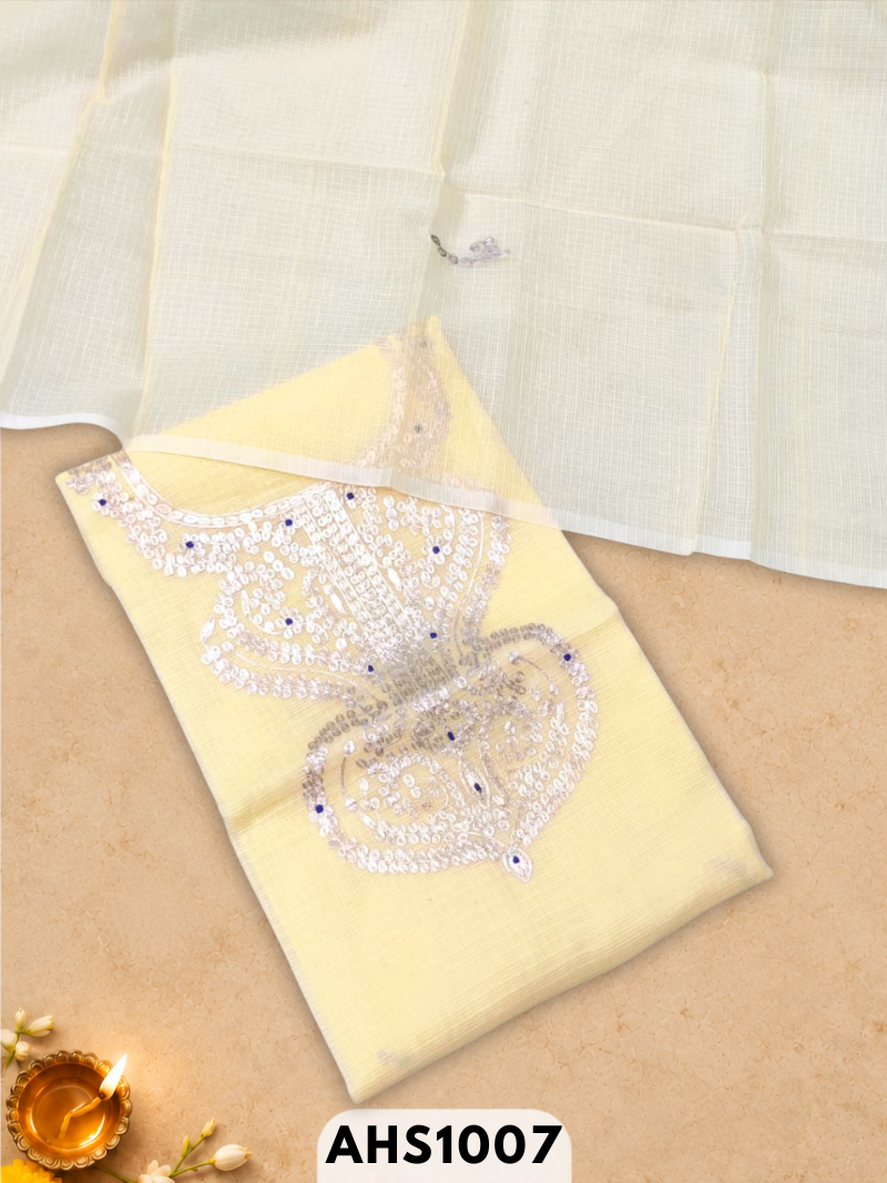 Kota Doria Pitta Work Salwar Suit - Top & Dupatta 2.5mtr