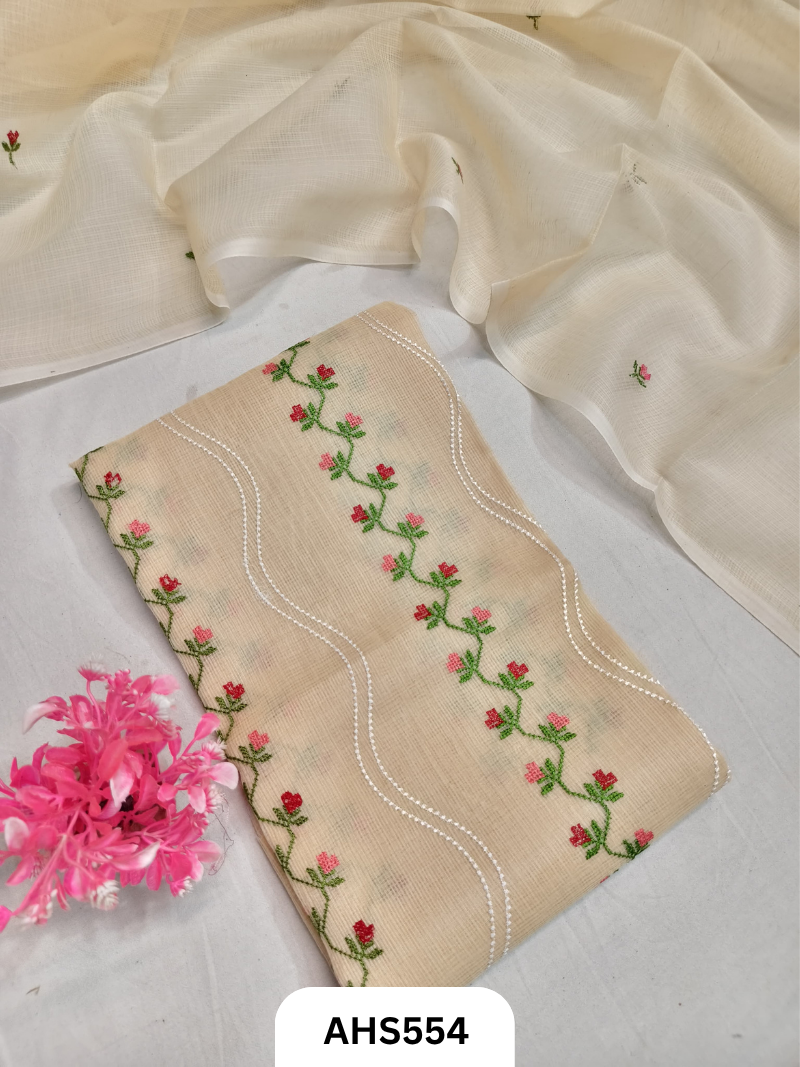Premium Kota Doria Embroidery Work - Top And Duppatta