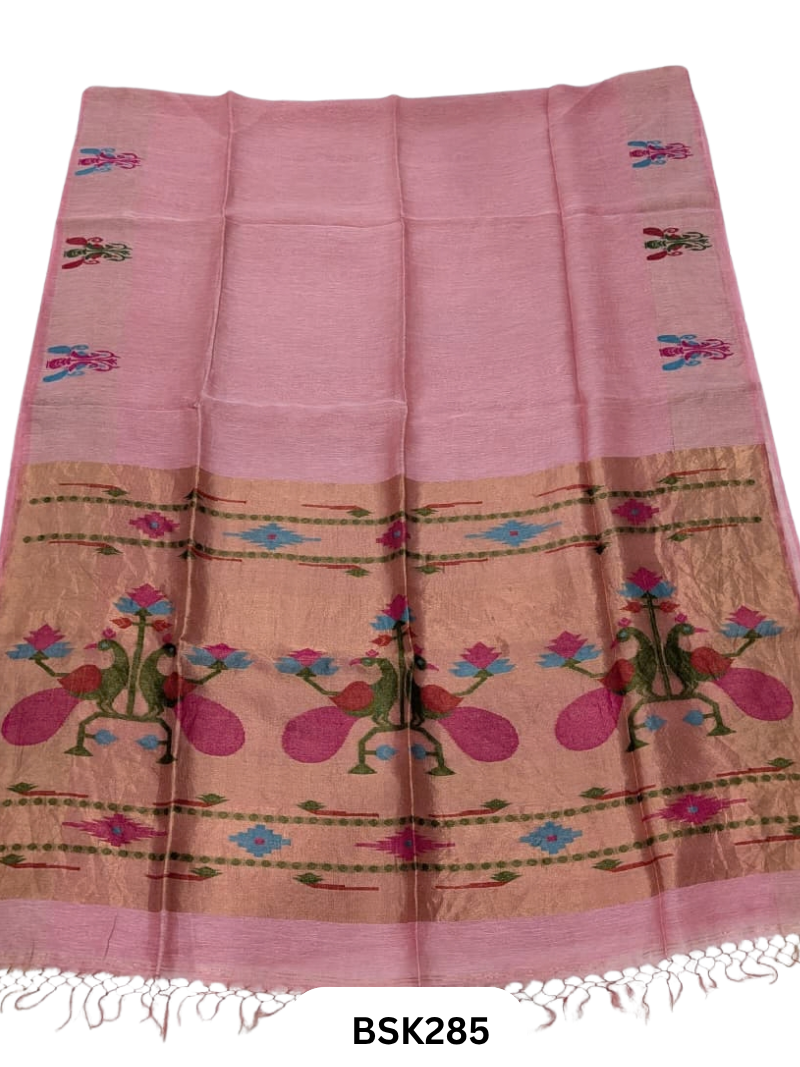 Handloom Pure Linen Silk Jamdhani Weave Saree