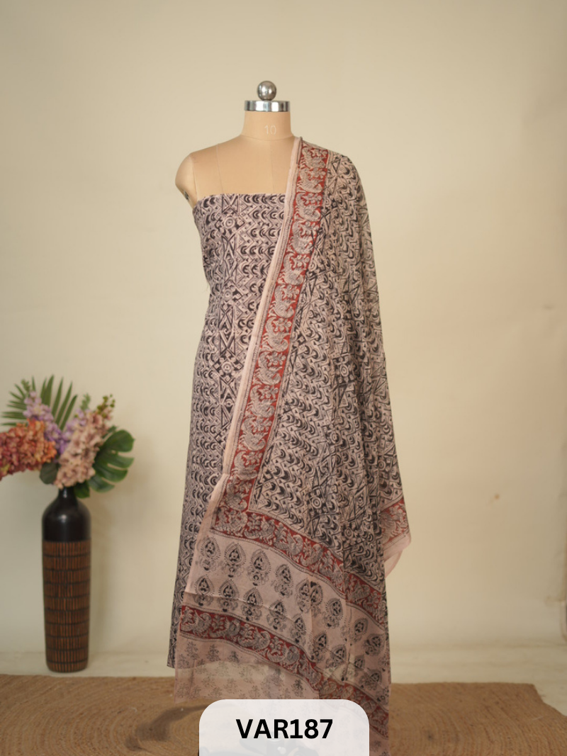 PURE HANDBLOCK KALAMKARI COTTON-2 PCS-TOP & DUPPATA