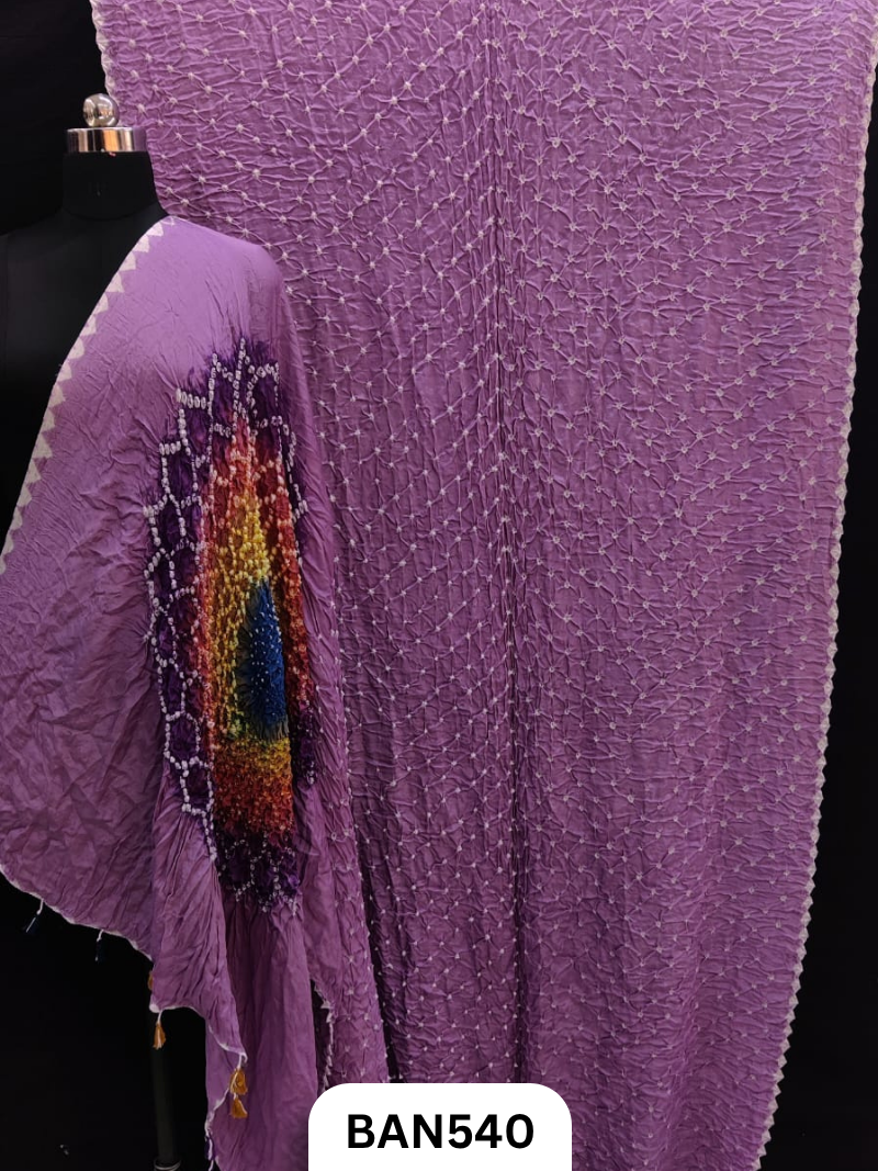 Semi Gaji Silk Multicolor Gul Pallu Bandhej Saree With Hand Tussels