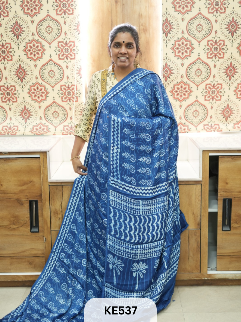 AJRAKH MODAL INDIGO SAREE - SPECIAL DEAL