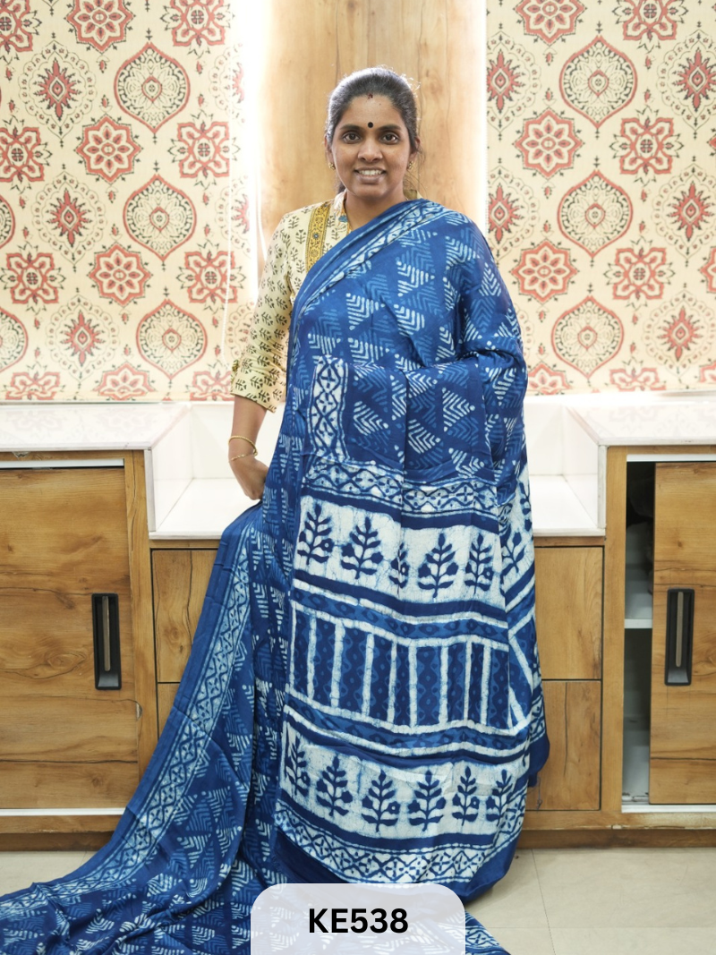 AJRAKH MODAL INDIGO SAREE - SPECIAL DEAL