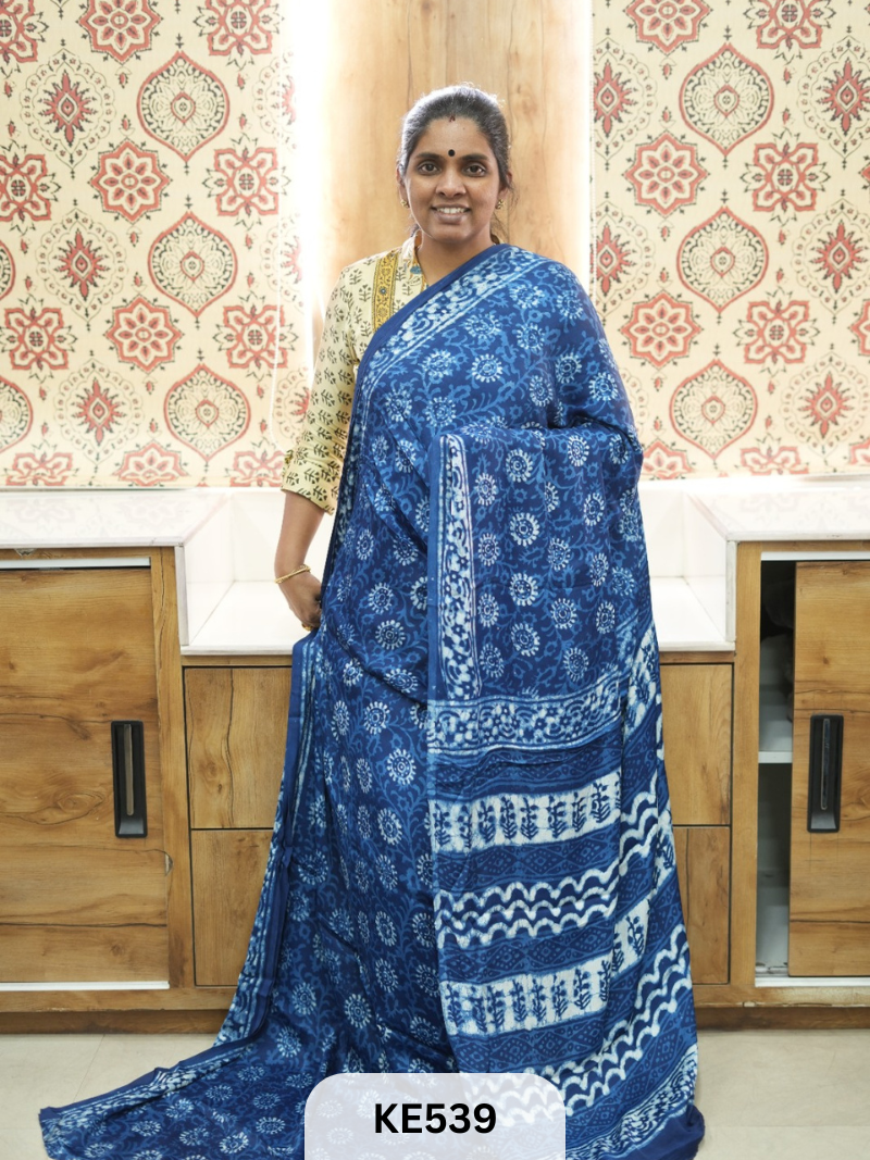 AJRAKH MODAL INDIGO SAREE - SPECIAL DEAL