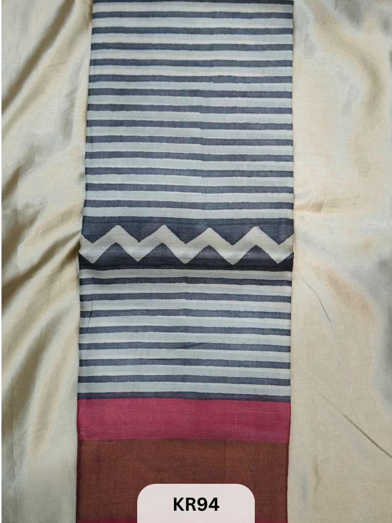 PURE TUSSAR SILK WITH HANDBLOCK AND DIGITAL