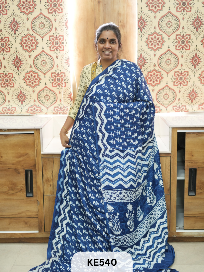 AJRAKH MODAL INDIGO SAREE - SPECIAL DEAL