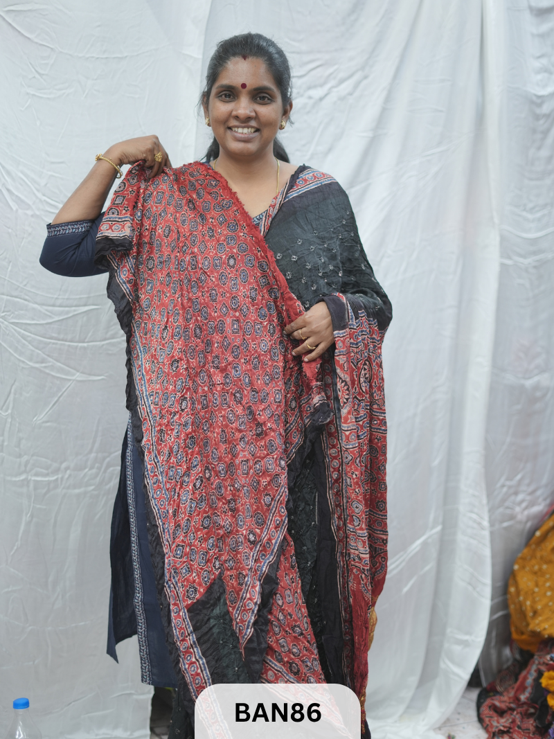 BANDHANI WITH AJRAKH SEMI GAJI SAREE